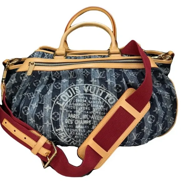 Louis Vuitton Blue Denim and Tan Handbag - Picture 2 of 12